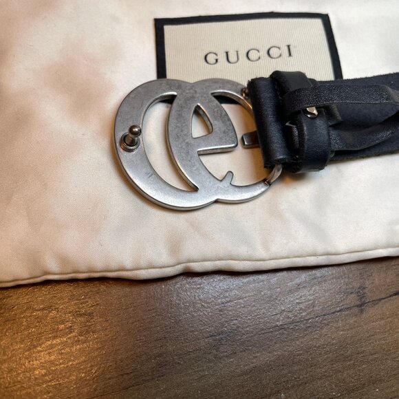 Authentic Gucci Marmont Double GG Raw Edge Black Leather Belt 414516 90/36 - Picture 5 of 9